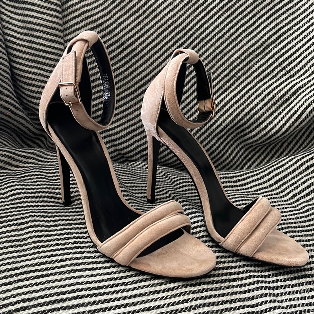 Nicholas nude suede stiletto sandal